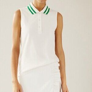 Tory Burch Performance Piqué Pleated-Collar Sleeveless Polo